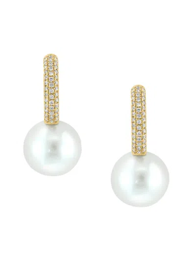 Effy Women's 14k Yellow Gold, Pavé Diamond & 11mm Freshwater Pearl Huggie Earrings