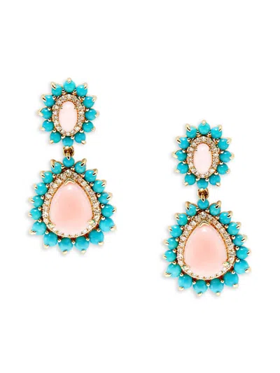 Effy Women's 14k Yellow Gold, Pink Opal, Turquoise & Diamond Drop Earrings