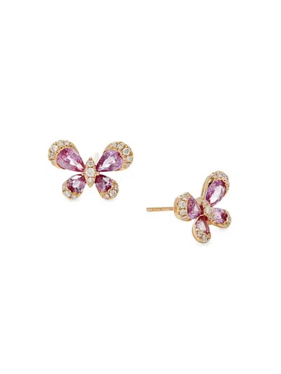 Effy Women's 14k Yellow Gold, Pink Sapphire & Diamond Butterfly Earrings