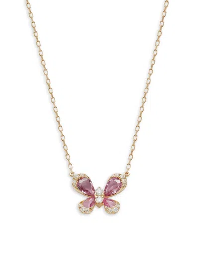 Effy Women's 14k Yellow Gold, Pink Sapphire & Diamond Butterfly Pendant Necklace