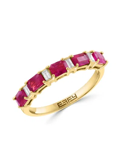 Effy Women's 14k Yellow Gold, Ruby & 0.11 Tcw Diamond Band Ring