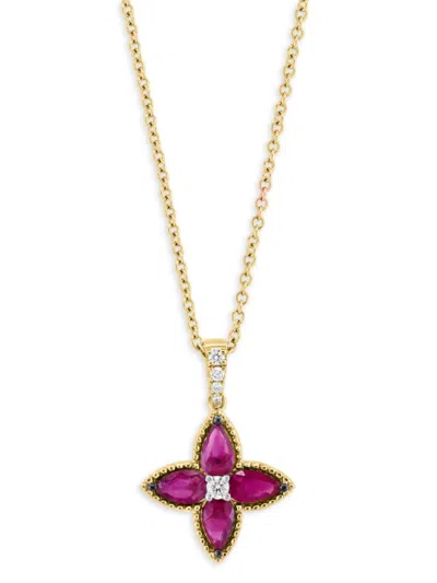 Effy Women's 14k Yellow Gold, Ruby & Diamond Flower Pendant Necklace