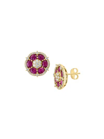 Effy Women's 14k Yellow Gold, Ruby & Diamond Flower Stud Earrings