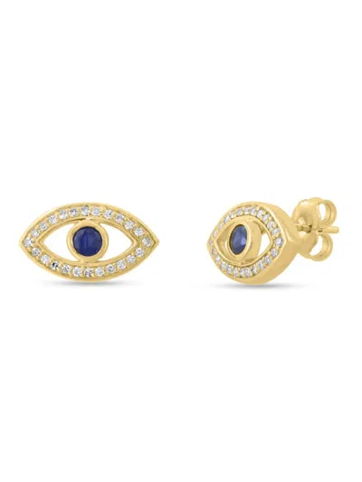 Effy Women's 14k Yellow Gold, Saphhire & Diamond Eye Stud Earrings
