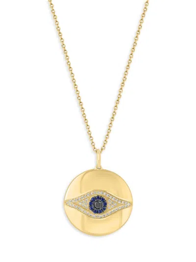 Effy Women's 14k Yellow Gold, Sapphire & 0.23 Tcw Diamond Evil Eye Pendant Necklace