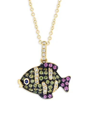 Effy Women's 14k Yellow Gold, Sapphire & Diamond Fish Pendant Necklace