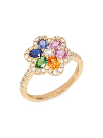 Effy Women's 14k Yellow Gold, Sapphire & Diamond Flower Ring