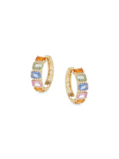 Effy Women's 14k Yellow Gold, Sapphire & Diamond Huggie Earrings
