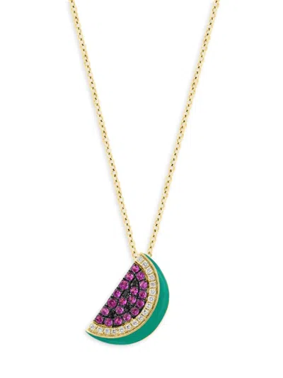Effy Women's 14k Yellow Gold, Sapphire, Diamond & Enamel Watermelon Pendant Necklace In Multi