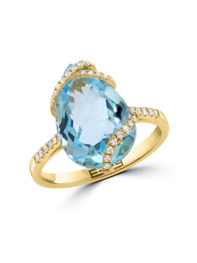 Effy Women's 14k Yellow Gold, Sky Blue Topaz & 0.12 Tcw Diamond Cocktail Ring