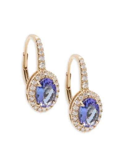 Effy Women's 14k Yellow Gold, Tanzanite & 0.37 Tcw Diamond Halo Drop Earrings
