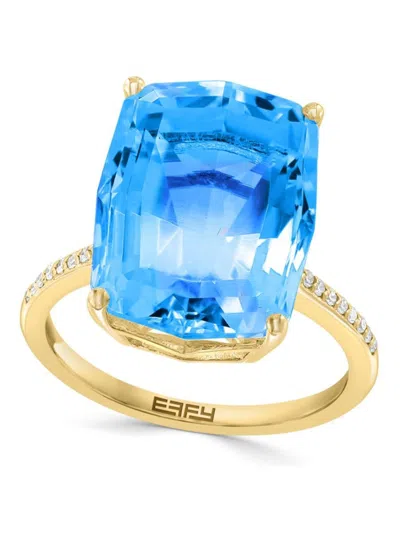 Effy Women's 14k Yellow Gold, Topaz & Diamond Cocktail Ring