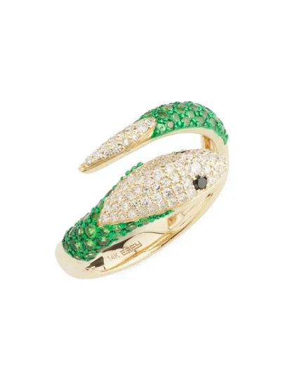 Effy Women's 14k Yellow Gold, Tsavorite & 0.34 Tcw Diamond Ring In Multi