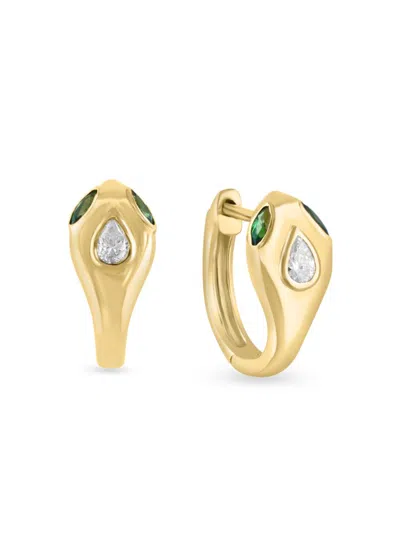 Effy Women's 14k Yellow Gold, Tsavorite & Diamond Huggie Earrings