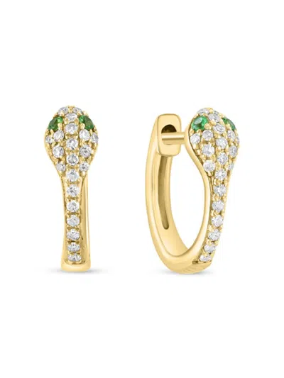 Effy Women's 14k Yellow Gold, Tsavorite & Diamond Huggie Earrings