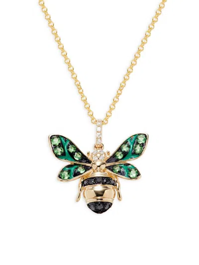 Effy Women's 14k Yellow Gold, Tsavorite & Two-tone Diamond Butterfly Pendant Necklace
