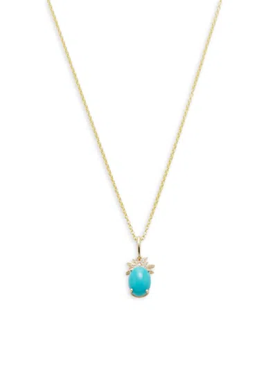 Effy Women's 14k Yellow Gold, Turquoise & 0.02 Tcw Diamond Pendant Necklace