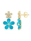 Effy Women's 14k Yellow Gold, Turquoise & Diamond Flower Drop Earrings In Turquoise