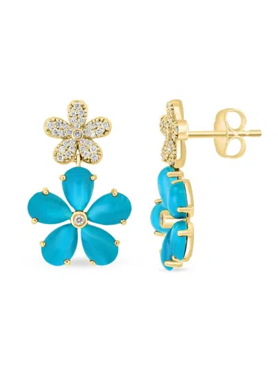 Effy Women's 14k Yellow Gold, Turquoise & Diamond Flower Drop Earrings