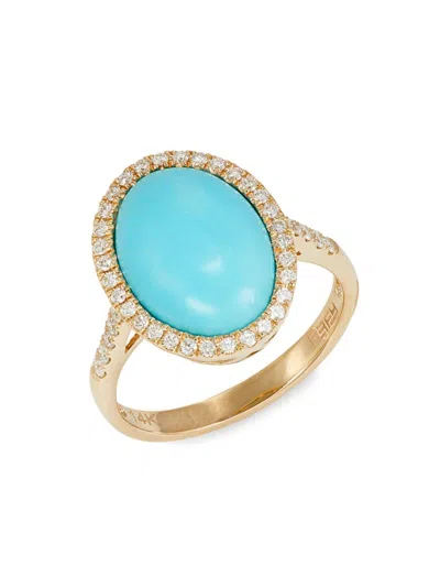 Effy Women's 14k Yellow Gold, Turquoise & Diamond Halo Ring