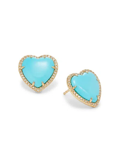 Effy Women's 14k Yellow Gold, Turquoise & Diamond Heart Stud Earrings