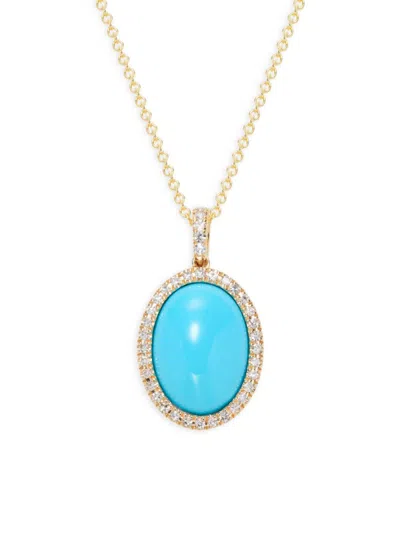 Effy Women's 14k Yellow Gold, Turquoise & Diamond Oval Pendant Necklace