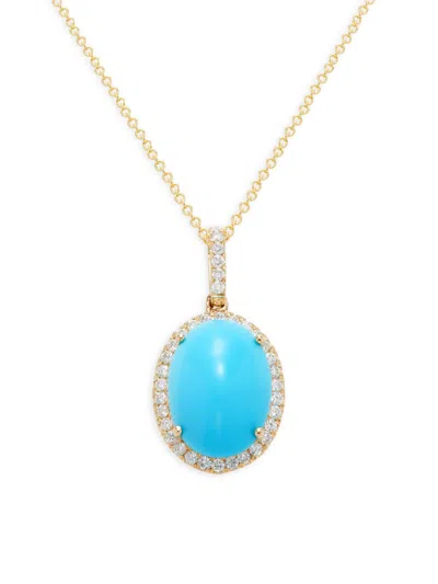 Effy Women's 14k Yellow Gold, Turquoise & Diamond Pendant Necklace