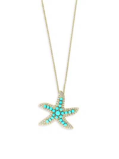 Effy Women's 14k Yellow Gold, Turquoise & Diamond Pendant Necklace