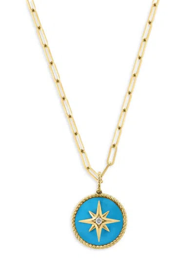 Effy Women's 14k Yellow Gold, Turquoise & Diamond Pendant Necklace
