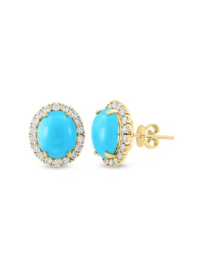 Effy Women's 14k Yellow Gold, Turquoise & Diamond Round Stud Earrings