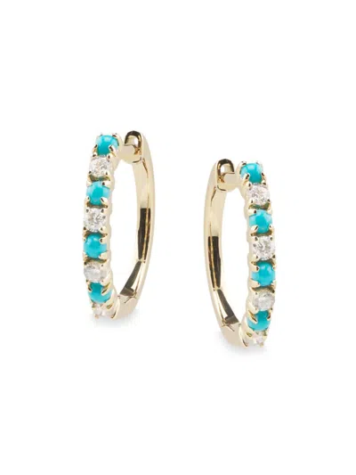 Effy Women's 14k Yellow Gold, Turquoise & Diamonds Huggie Earrings