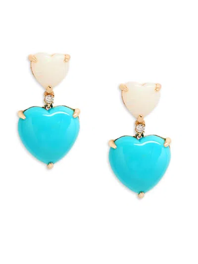 Effy Women's 14k Yellow Gold, Turquoise, Opal & Diamond Heart Drop Earrings In Blue
