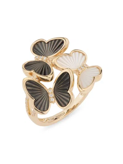 Effy Women's 14k Yellow Gold, Two Tone Mother Of Pearl & Diamond Butterfly Ring