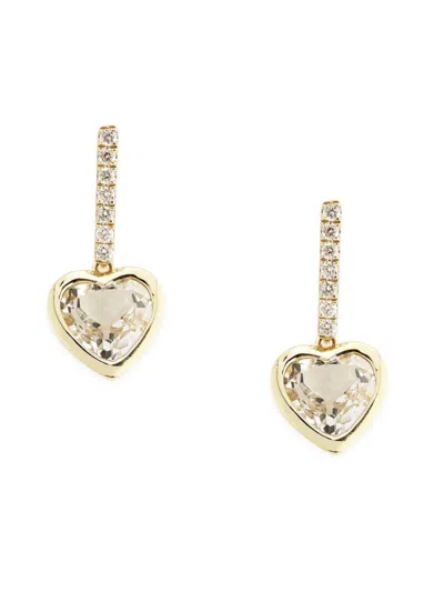 Effy Women's 14k Yellow Gold, White Topaz & 0.14 Tcw Diamond Heart Earrings
