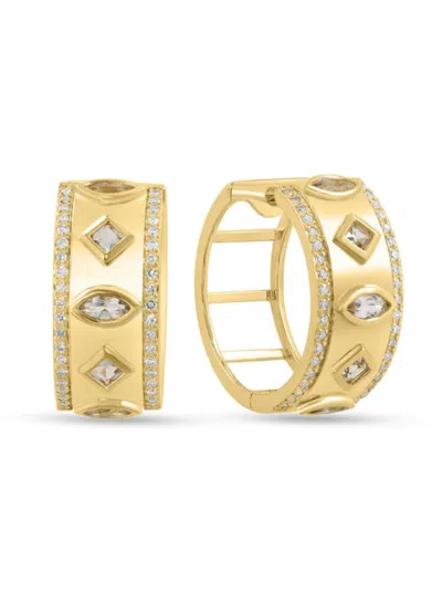 Effy Women's 14k Yellow Gold, White Topaz & Diamond Huggie Earrings