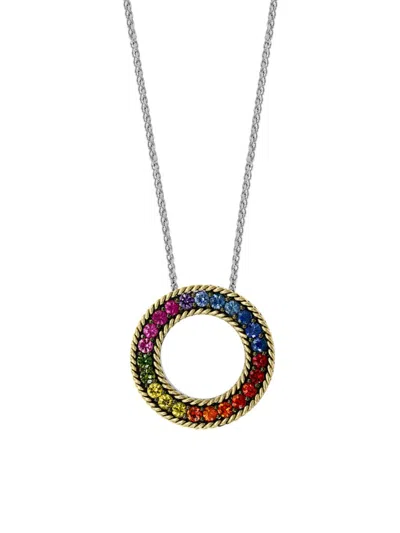 Effy Women's 18k Yellow Gold, Sterling Silver & Multicolor Sapphire Pendant Necklace In Metallic