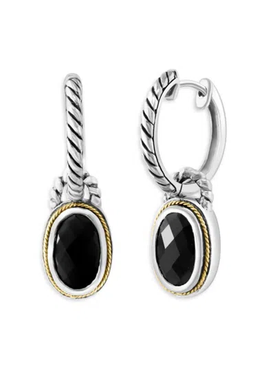 Effy Women's 18k Yellow Gold, Sterling Silver & Onyx Huggie Earrings