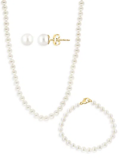 Effy Women's 3-piece 14k Yellow Gold & 6-6.5mm Pearl Stud Earrings, Necklace & Bracelet Set