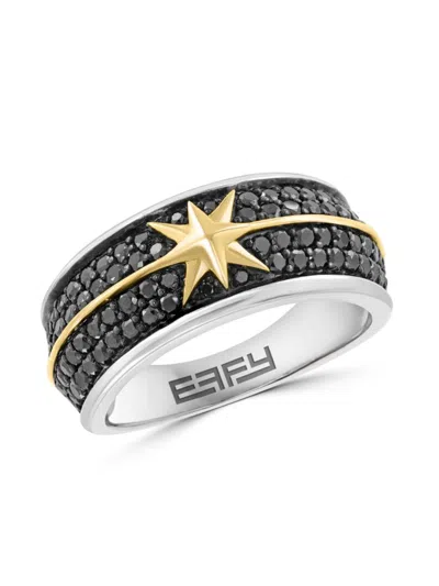 Effy Women's 925 Sterling Silver & 14k Yellow Gold-plated Black Diamond Ring In Multi
