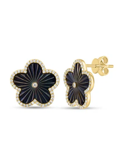 Effy Women's Diamond & Mother-of-pearl Floral 14k Yellow Gold Earrings