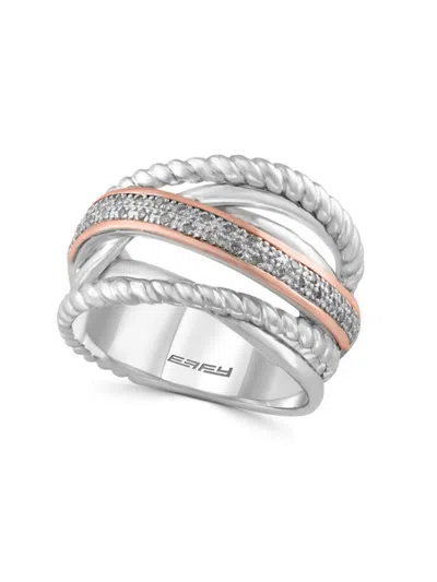 Effy Women's Diamond, Sterling Silver And 14k Rose Gold Ring