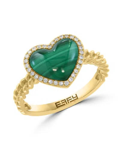 Effy Women's Malachite & Diamond 14k Yellow Gold Heart Ring
