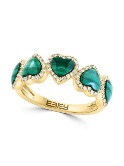 Effy Women's Malachite & Diamond 14k Yellow Gold Heart Ring