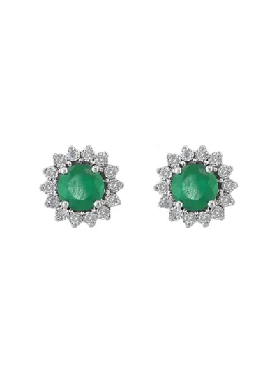 Effy Women's Radiant Value 14k White Gold, Emerald & Diamond Stud Earrings