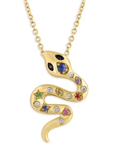 Effy Women's Safari 14k Yellow Gold, Diamond & Multicolor Sapphire Snake Pendant Necklace