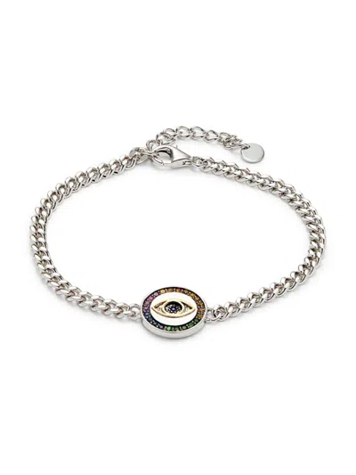 Effy Women's Sterling Silver, 14k Yellow Gold, Sapphire & Diamond Evil Eye Chain Bracelet