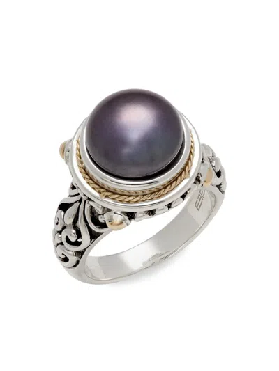 Effy Women's Sterling Silver, 18k Yellow Gold & 12mm Purple Freshwater Pearl Ring