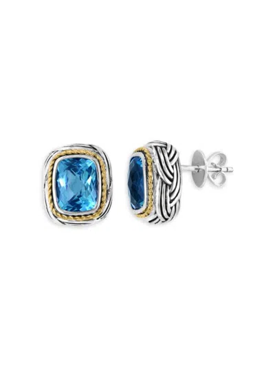 Effy Women's Sterling Silver, 18k Yellow Gold & Blue Topaz Stud Earrings