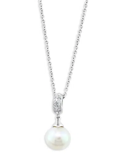 Effy Women's Sterling Silver, 8.75mm Freshwater Pearl & Diamond Pendant Necklace