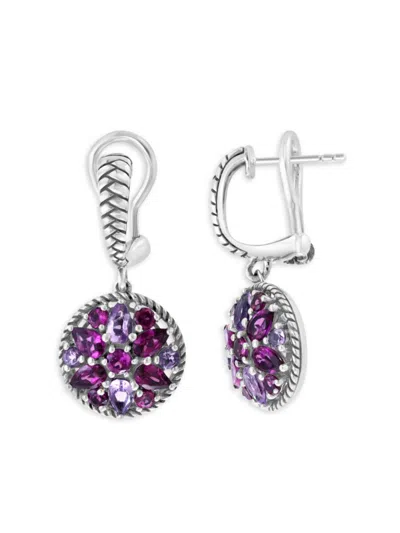 Effy Women's Sterling Silver, Amethyst & Rhodolite Drop Earrings